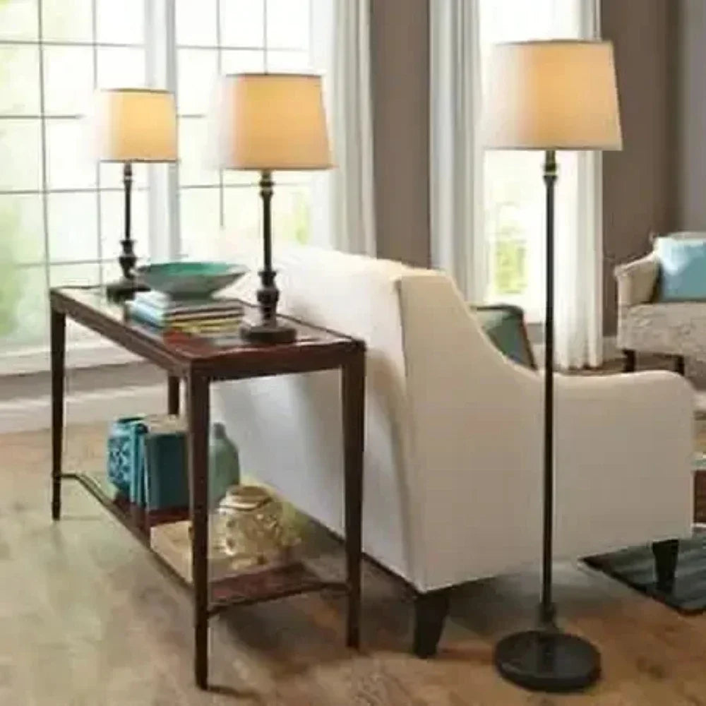 Bronze 3-Piece Lamp Set - Timeless Design & Ivory Shades